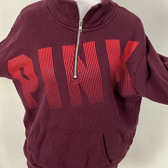 Victoria's Secret PINK Half-Zip Sweatshirt - Burgundy with Red Logo Woman’s  Sm - Picture 4 of 8